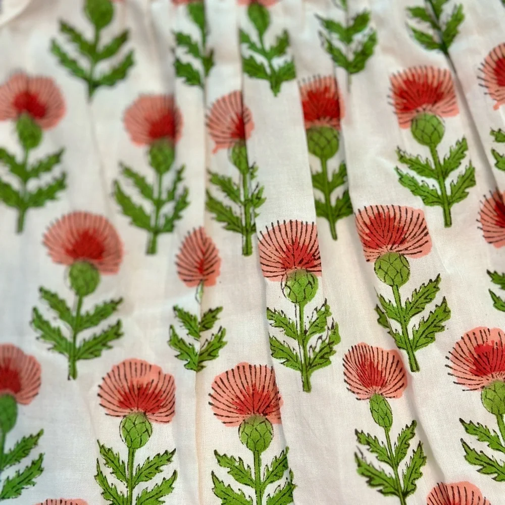 Sunshine Tienda Sleeveless Block Print Red Green Floral Cotton Dress- XS/S - Picture 7 of 8